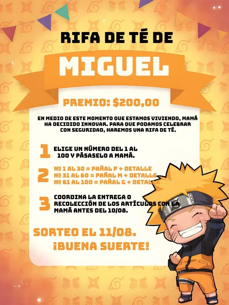 Invitación Té Chifa Naruto Chibi Naranja