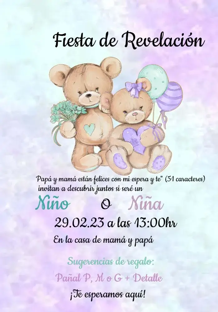 Invitación Baby Shower Revelación Ositos Verdes