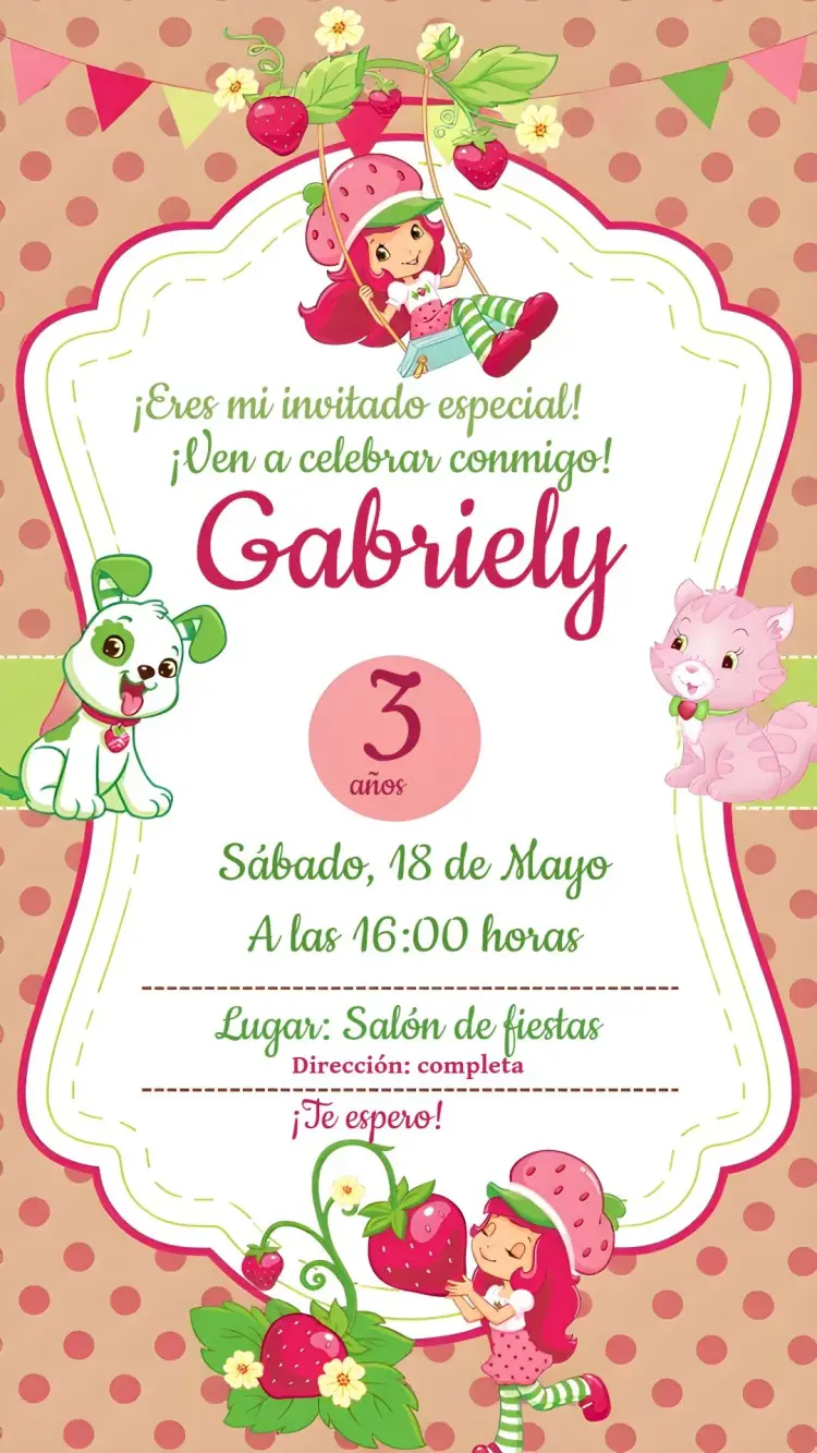 Invitación Moranguito Rosa editable y personalizable
