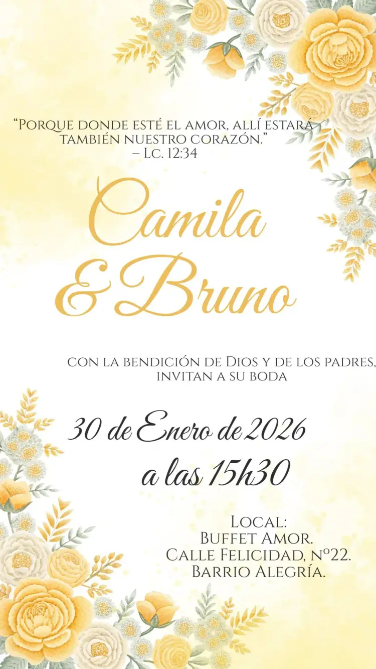 Invitación Boda Floral Amarilla