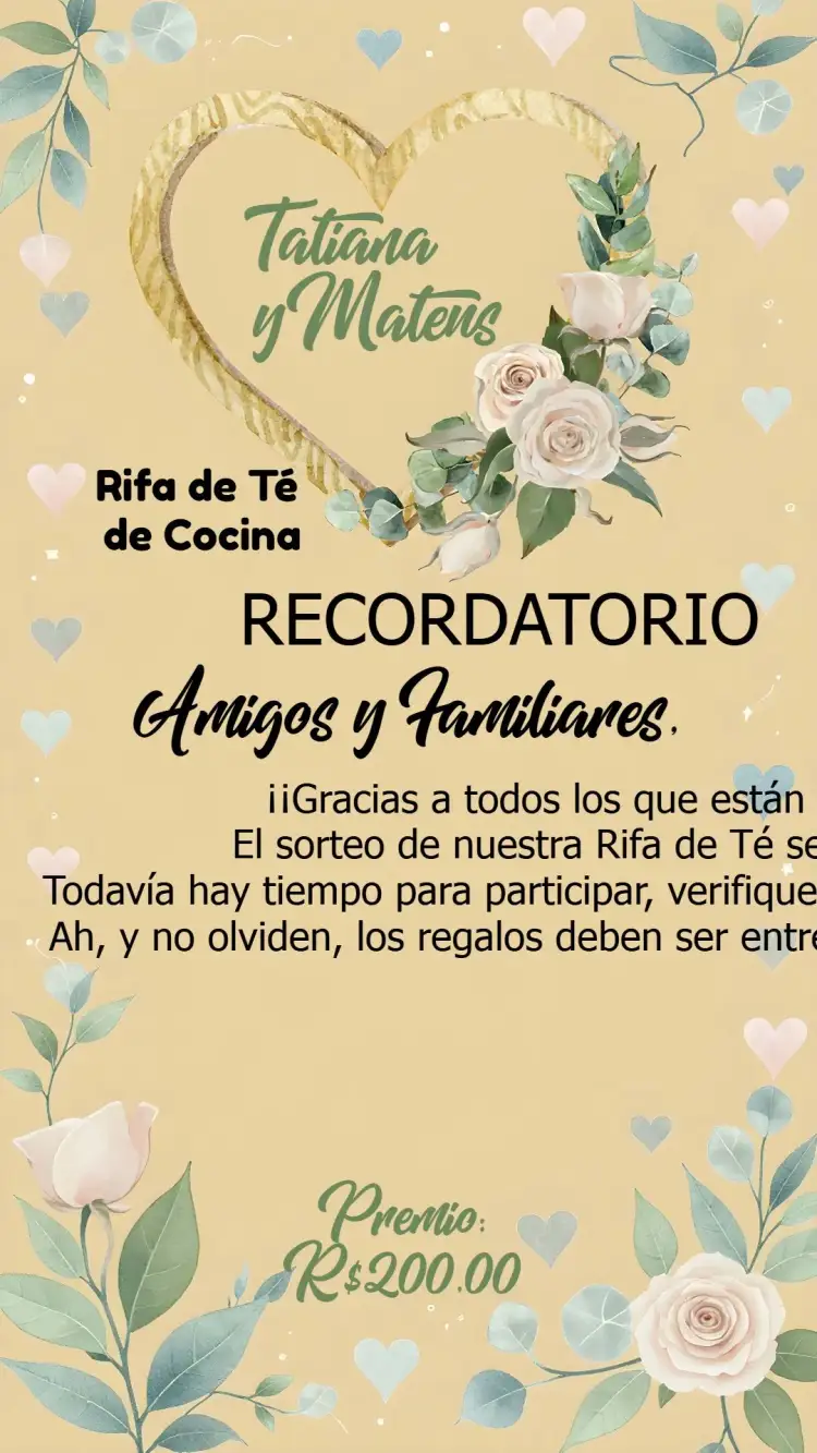 Invitación Recordatorio Rifa de Cocina Floral Cartela – tema Despedida de Soltera floral, rústico, elegante, moderno, colorido, minimalista