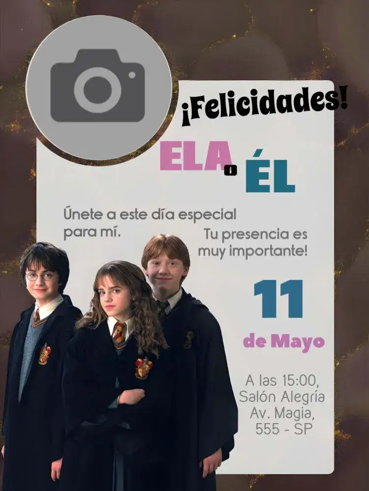 Invitación Harry Potter Con Foto Rony – tema Cumpleaños Infantil mágico, brujo, temático, colorido, fantasía, aventura