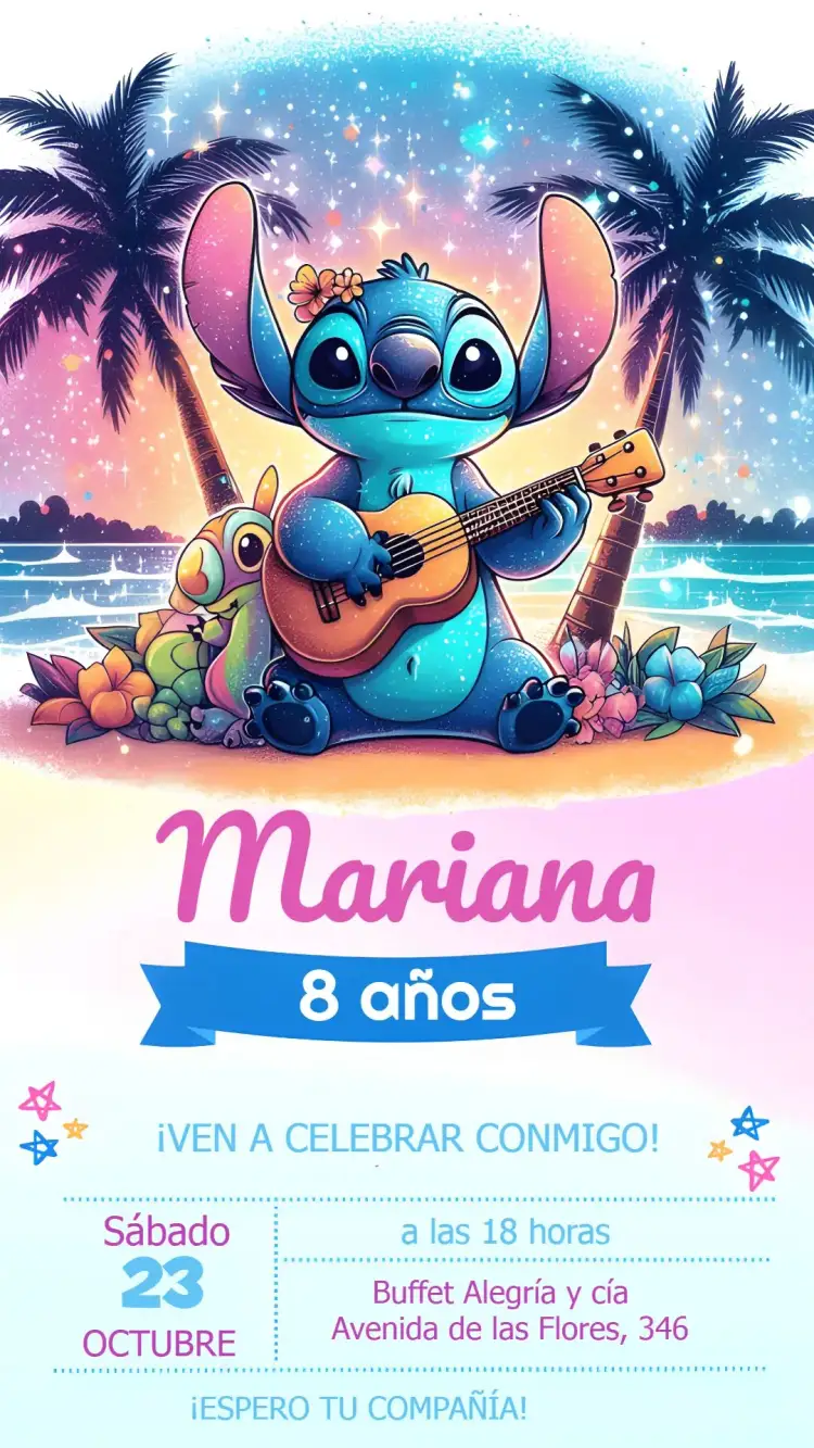 Invitación Stich Colorido – tema Más buscados colorido, floral, divertido, infantil, temático, vibrante