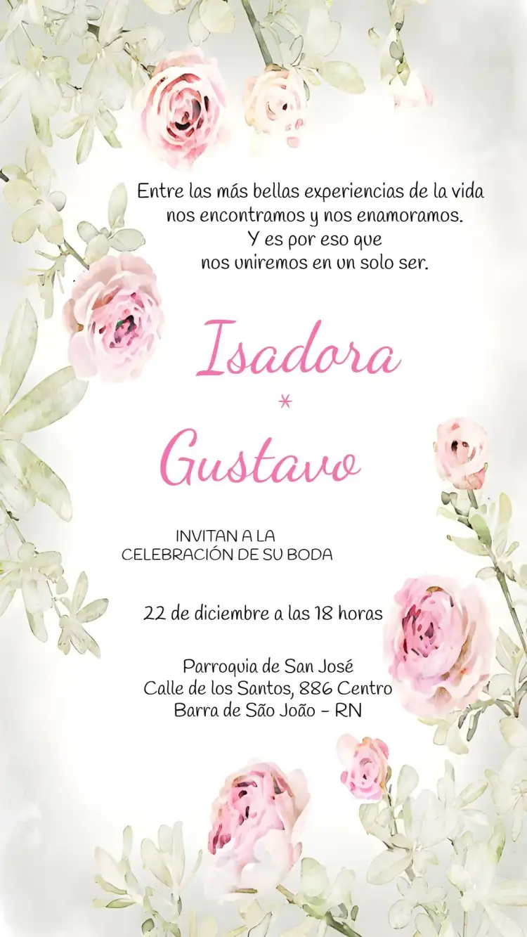 Invitación Boda Floral Rosa – tema Boda floral, romántico, elegante, suave, moderno