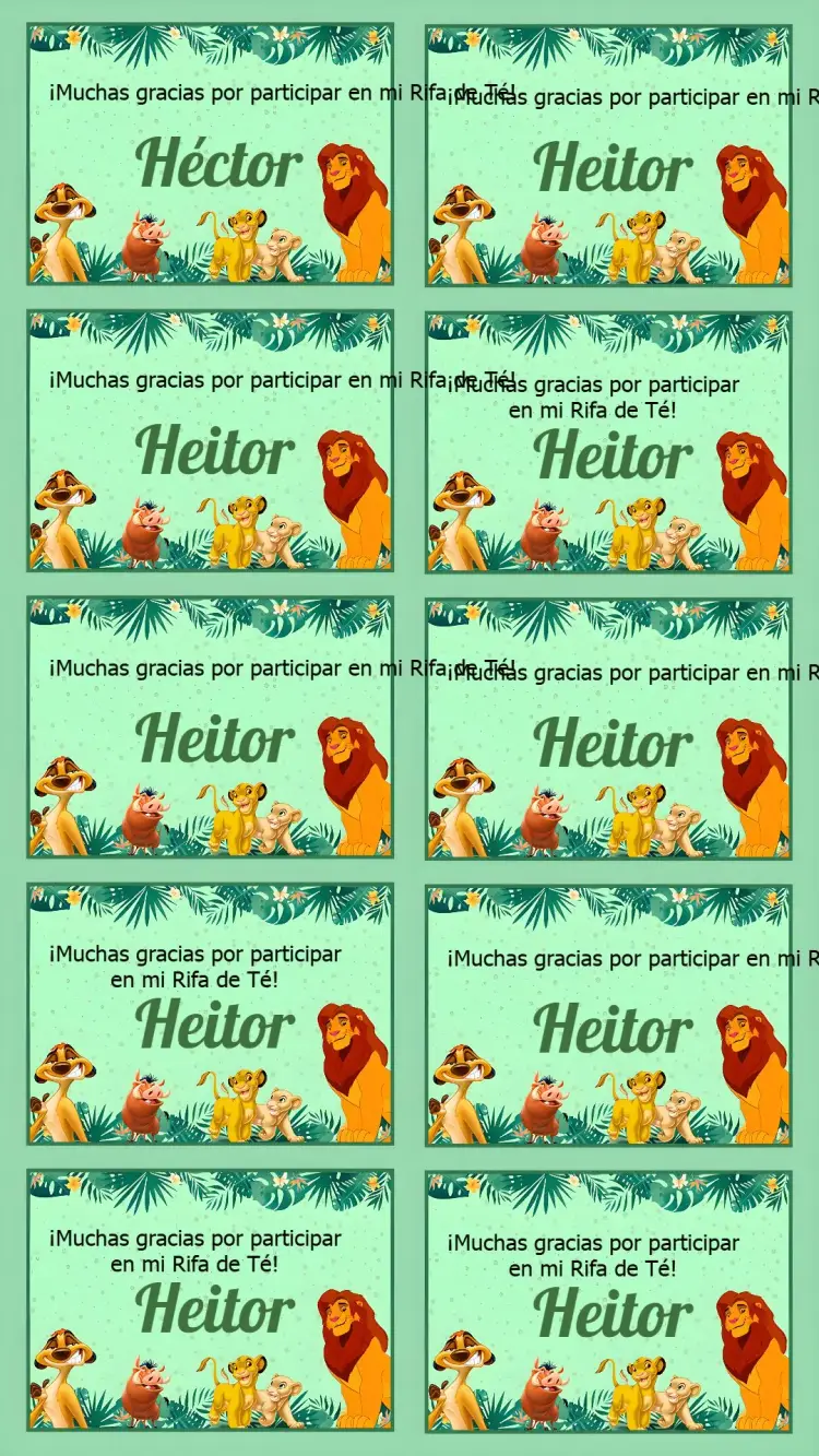 Invitación Etiqueta de Rifa del Rey León