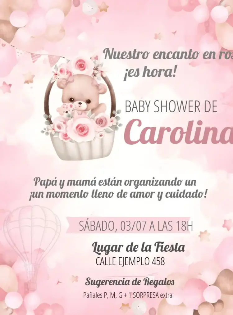 Invitación Baby Shower Osita Baloieira Baloeira