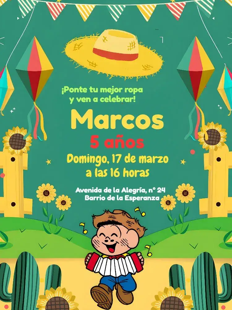 Invitación Fiesta Junina Del Cascão Fogos editable y personalizable