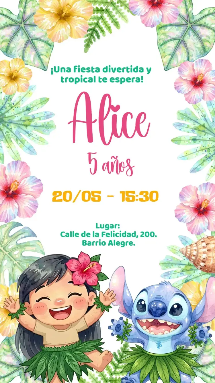 Invitación digital Lilo y Stitch Cute