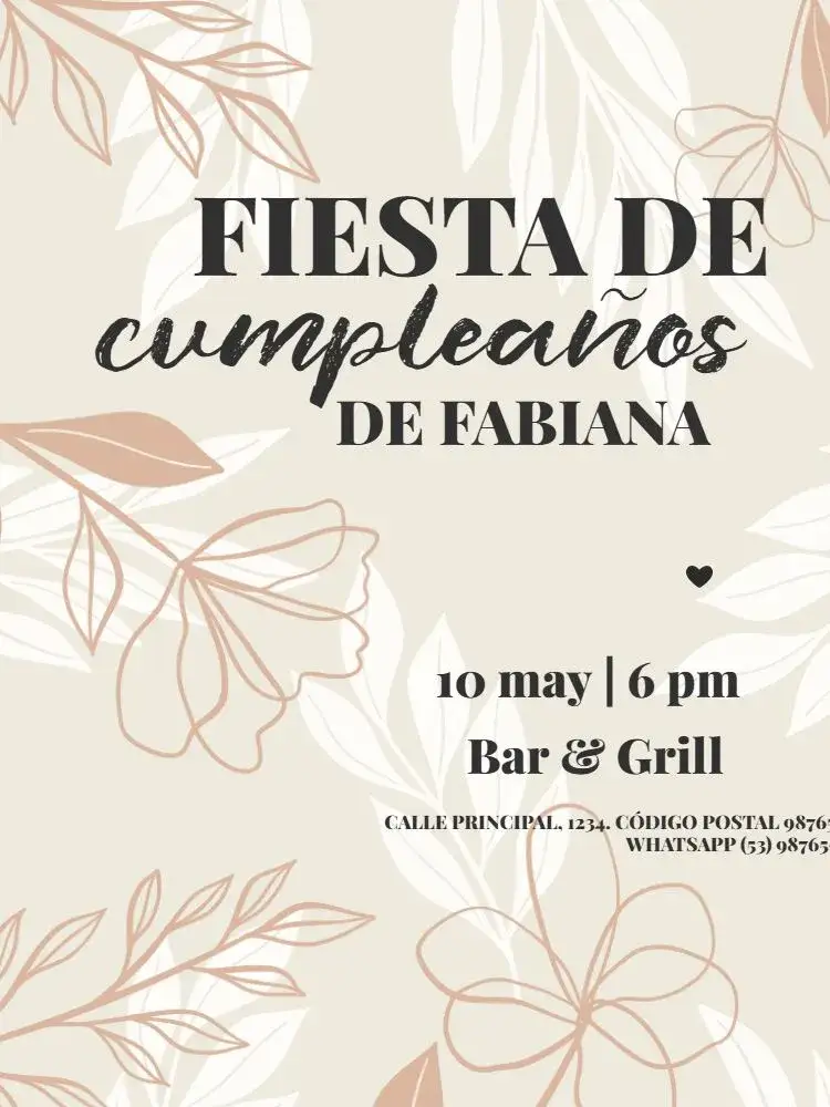 Invitación Femenino Adulto Floral Delicado – tema Cumpleaños Infantil floral, delicado, elegante, claro, beige, moderno