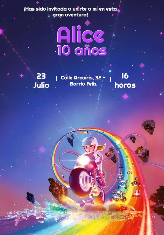 Invitación Princesa Peach Kart Mario
