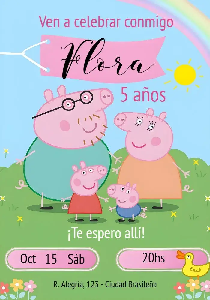 Invitación Peppa Pig Colorido
