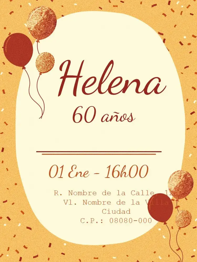 Invitación Fiesta De 60 Años Amarillo editable y personalizable