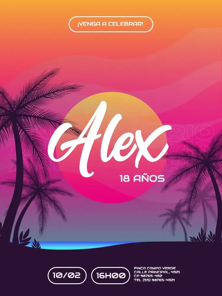 Invitación S De Tardezinha Fiesta – tema Cumpleaños Infantil neón, años 80, retro, tropical, colores vibrantes