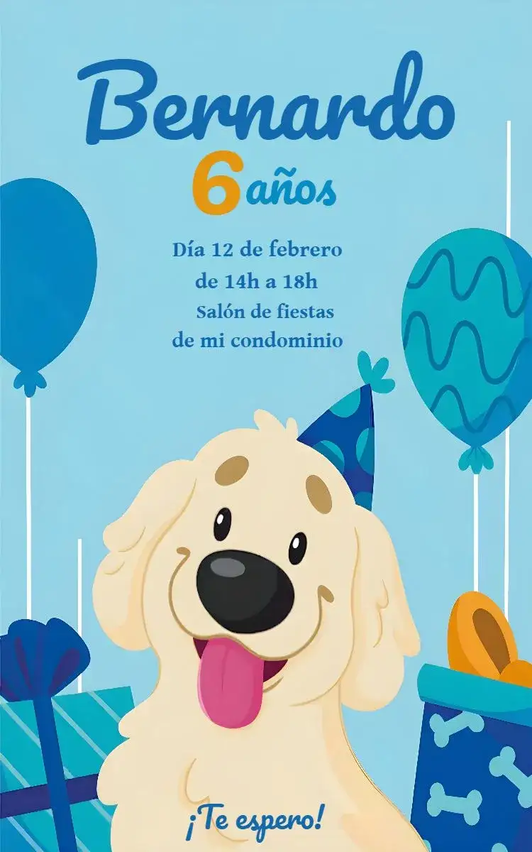 Invitación Cachorrito Pet Doguinho – tema Más buscados azul, animales, divertido, infantil, ilustraciones, colorido