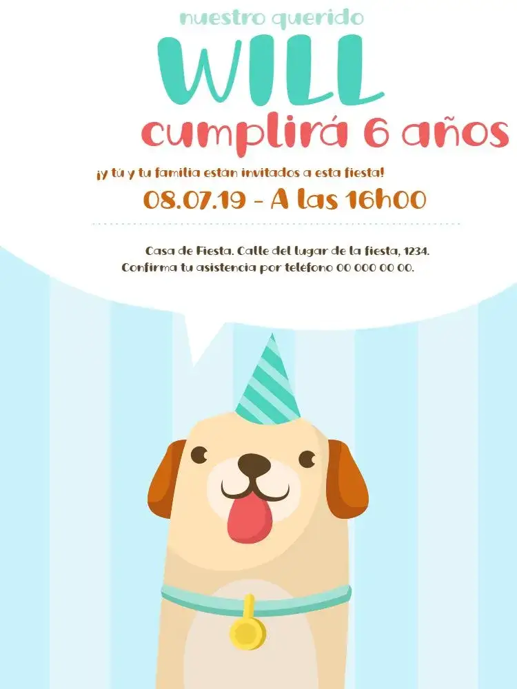 Invitación Perrito Infantil – tema Cumpleaños Infantil azul, delicado, divertido, animales, infantil, colorido