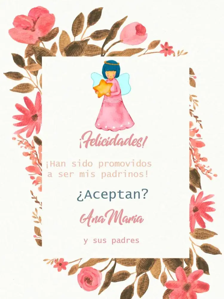 Invitación Para Padrinos De Bautismo Floral Delicado Niño