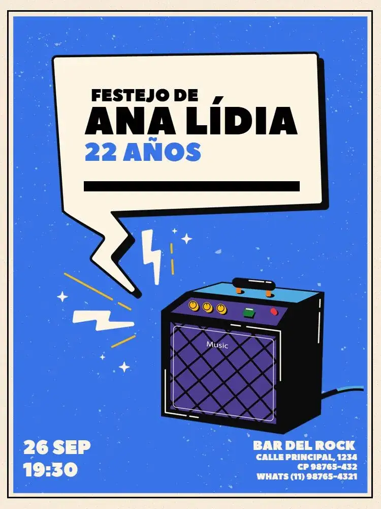 Invitación Con Tema Música Grunge Claro – tema Cumpleaños Infantil grunge, moderno, claro, azul, joven, rock
