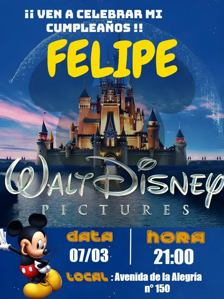 Invitación Mickey Mouse – tema Cumpleaños Infantil colorido, divertido, temático, infantil, Disney