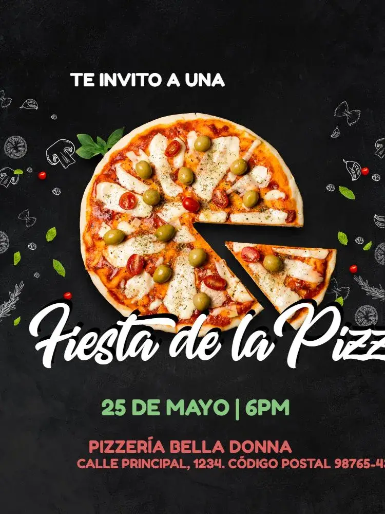 Invitación Con Tema Pizza Oscuro Adulto