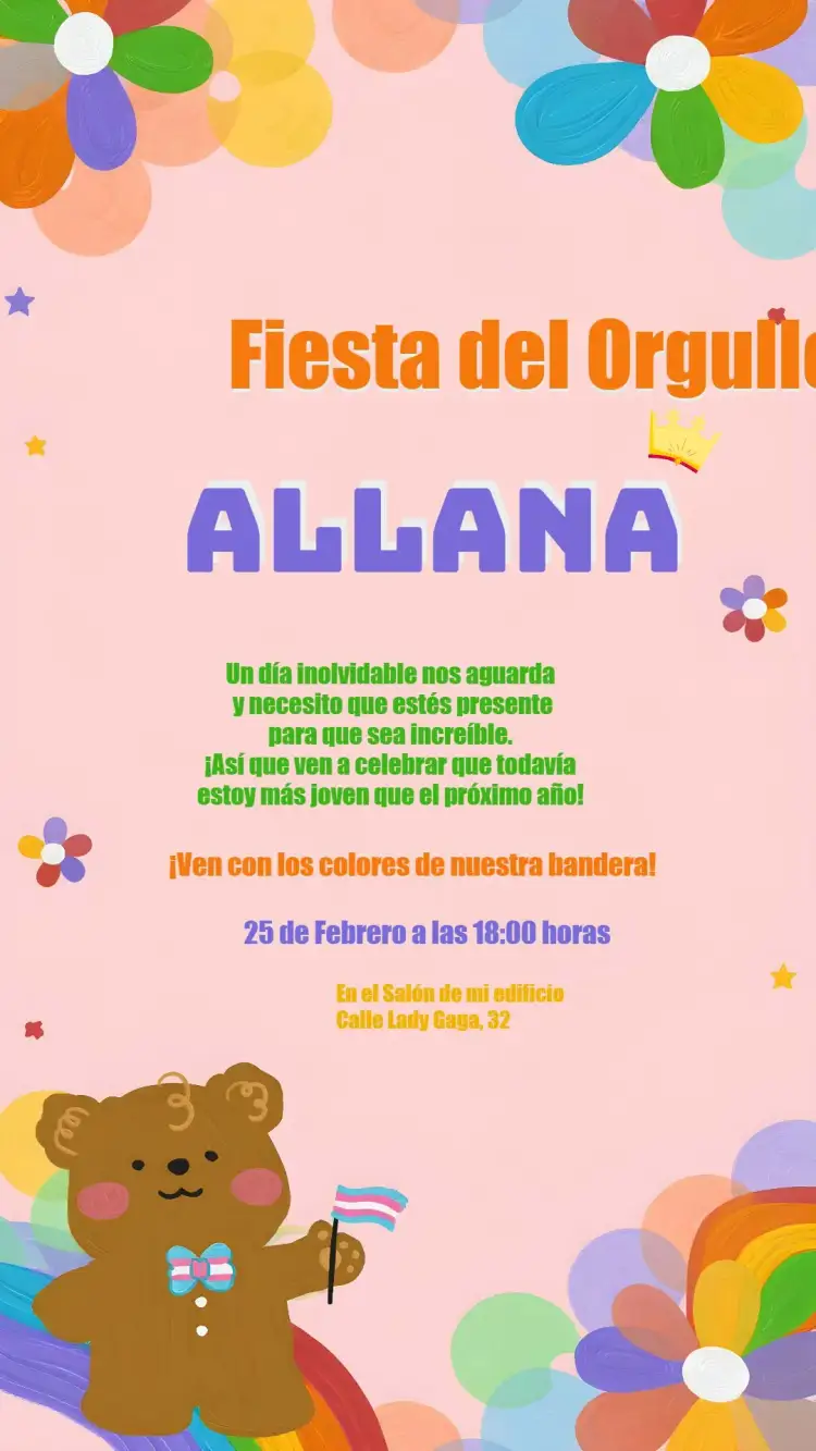 Invitación Oso LGBTQIA+ Fiesta – tema Fechas Conmemorativas colorido, moderno, diversidad, alegre, ilustraciones de animales, festivo