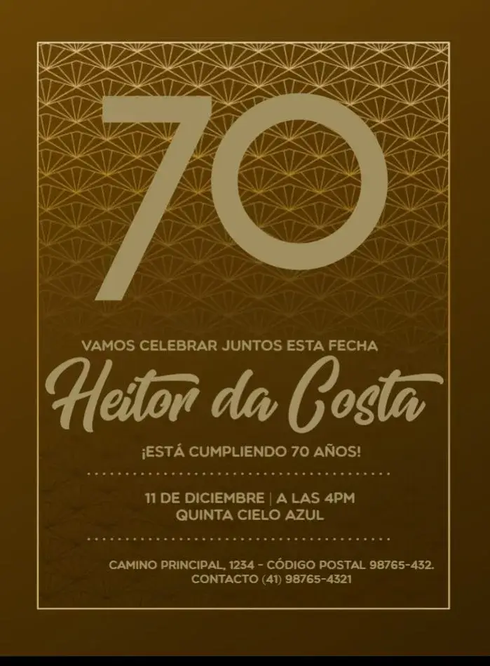 Invitación 70 Años Elegante Negro