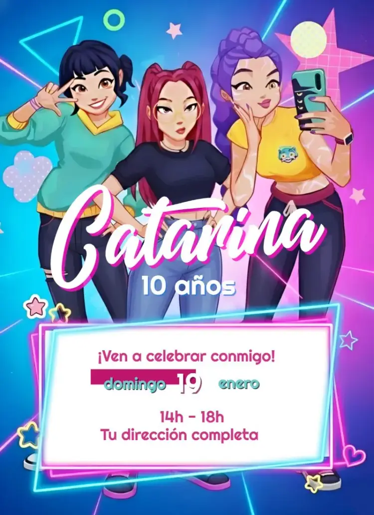 Invitación Guerreras del Kpop Colorido