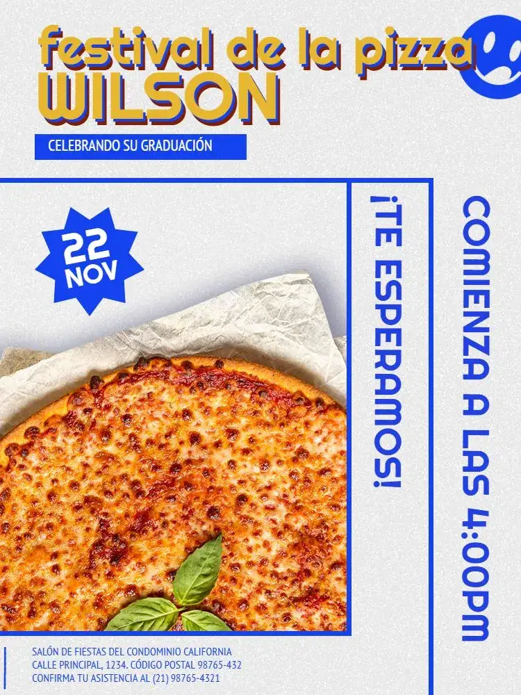 Invitación Graduación Con Tema Pizza Azul Joven – tema Graduación pizza, azul, moderno, joven, divertido
