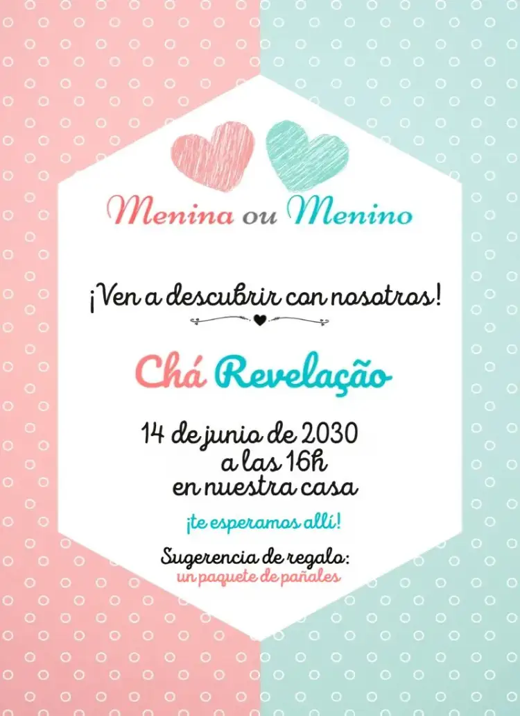 Invitación Rosa o verde – tema Revelación Bebé divertido, colorido, ilustraciones infantiles, moderno, lúdico
