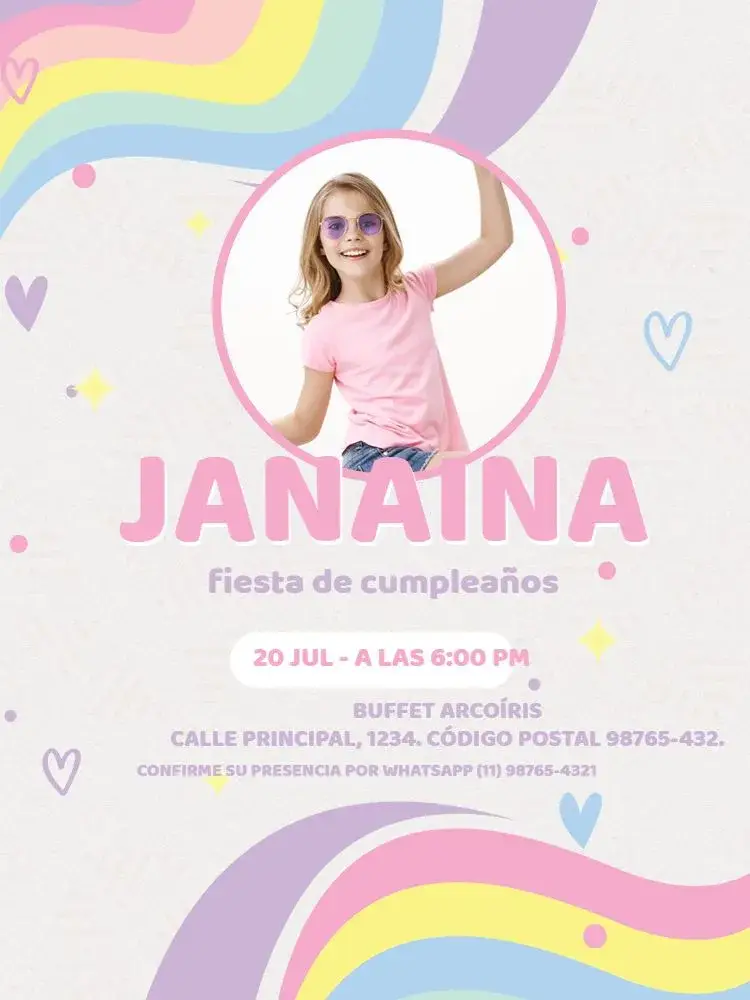 Invitación Tema Arcoíris Con Foto Corazón