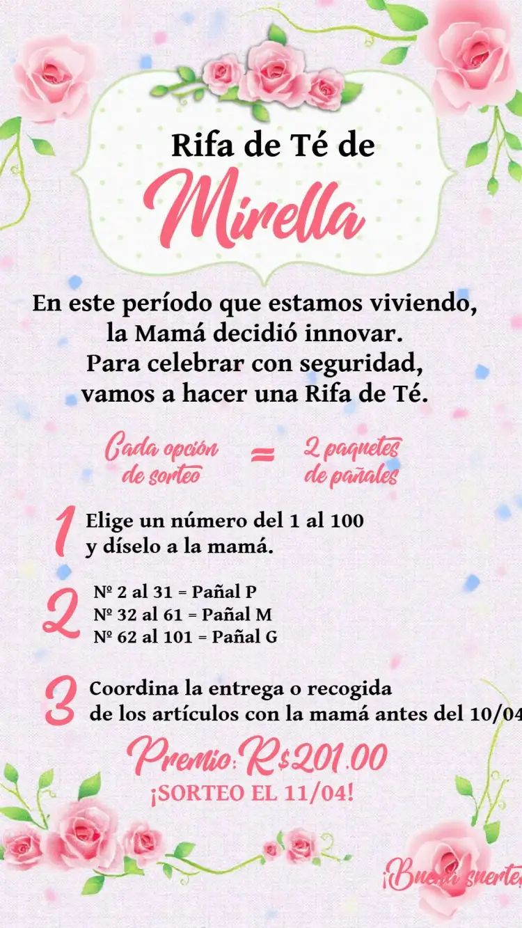 Invitación Té Rifa Floral Cha – tema Té Rifa floral, delicado, romántico, moderno, verde, rosa