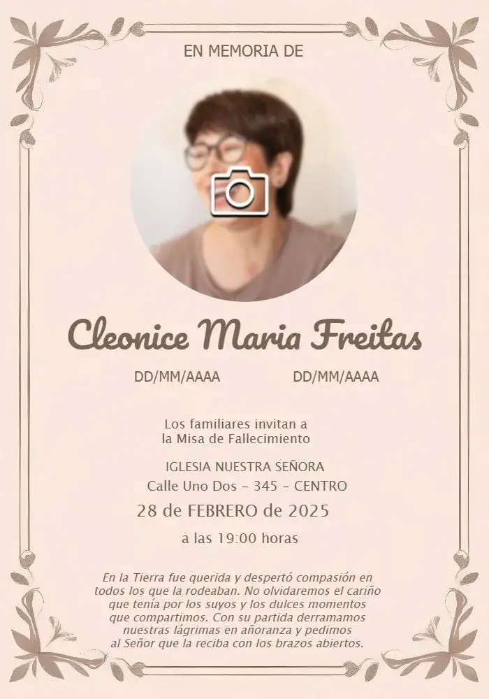 Invitación Misa De Fallecimiento Con Foto Cruz – tema Más buscados marrón, rosado, floral, minimalista, rústico, clásico