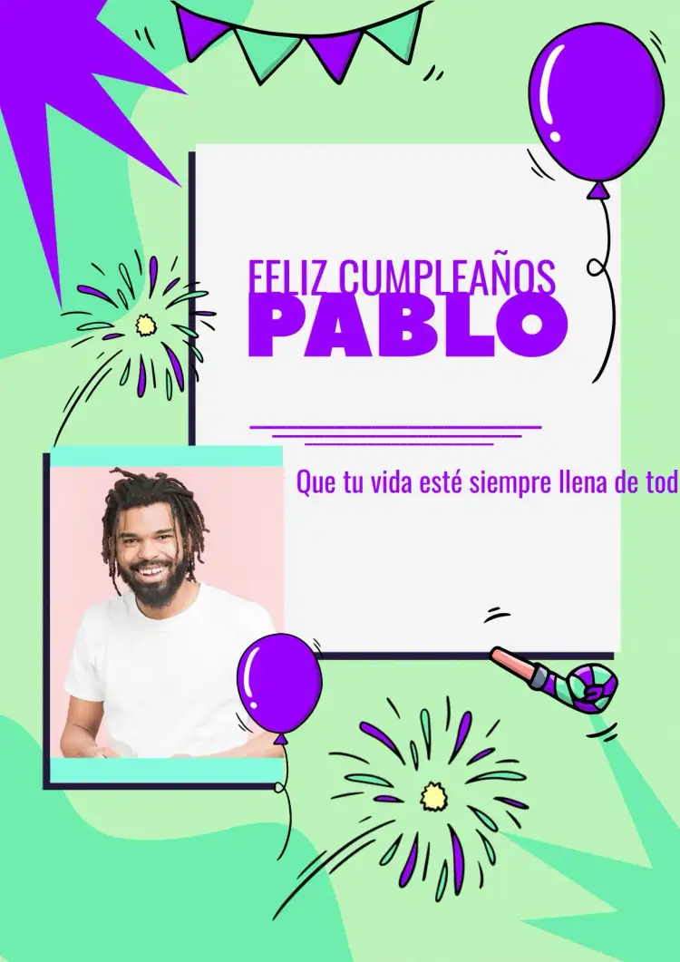 Invitación Póster Verde Con Foto Clara – tema Cumpleaños Infantil moderno, divertido, colorido, infantil, festivo