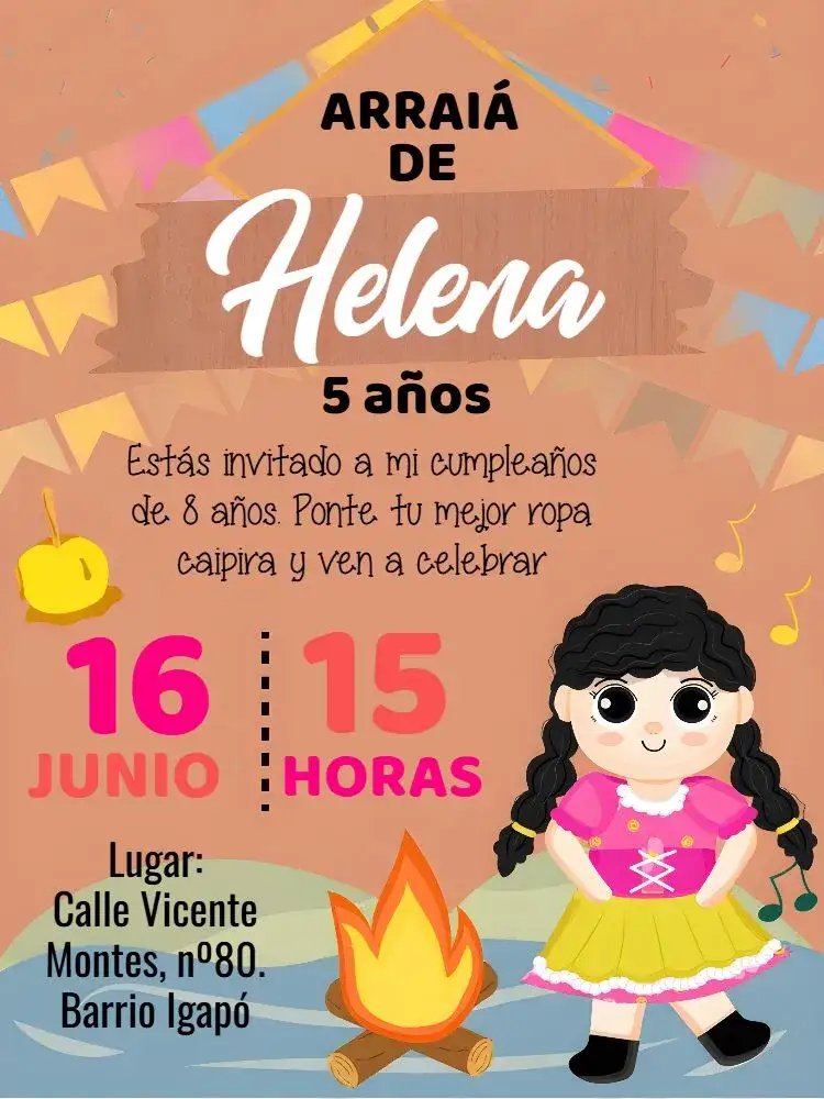 Invitación Fiesta Junina Arraiá São – tema Fechas Conmemorativas colorido, tradicional, vibrante, festivo, rústico