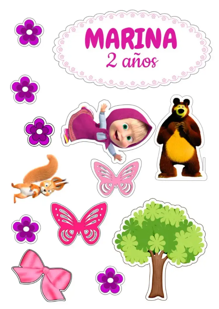 Invitación Topo De Pastel Masha Y El Oso Imprimir – tema Topper de torta colorido, divertido, infantil, temático, ilustraciones animadas
