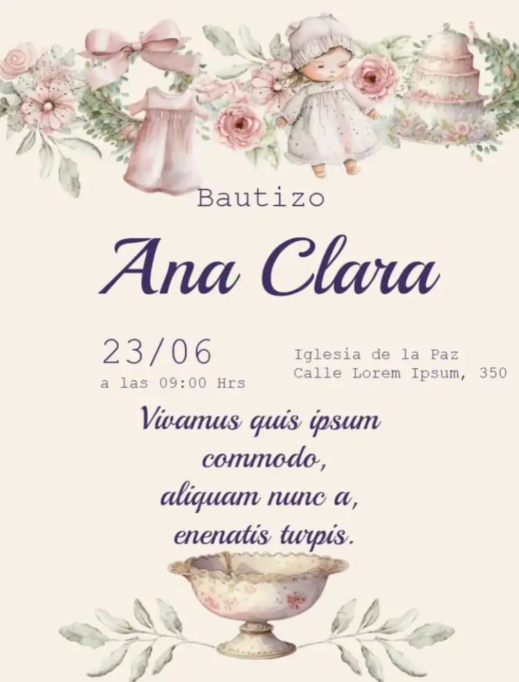 Invitación Bautizo Con Confirmación De Asistencia Bautismo – tema Bautismo flores, delicado, primavera, moderno, minimalista