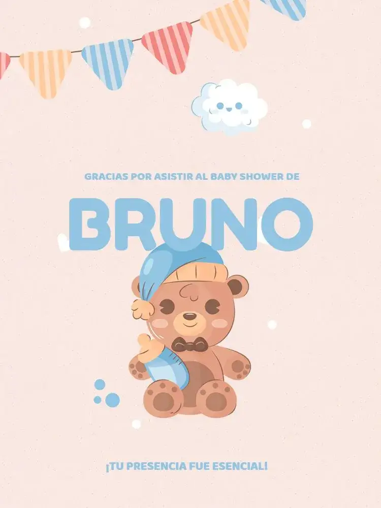Invitación Tarjeta De Agradecimiento Presencia Baby Shower Osito Niño – tema Tarjeta colorido, lúdico, infantil, azul, beige, osito