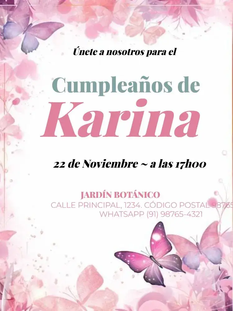 Invitación Infantil Mariposa Para Editar Encuentro – tema Cumpleaños Infantil floral, acuarela, delicado, femenino, colorido, lúdico