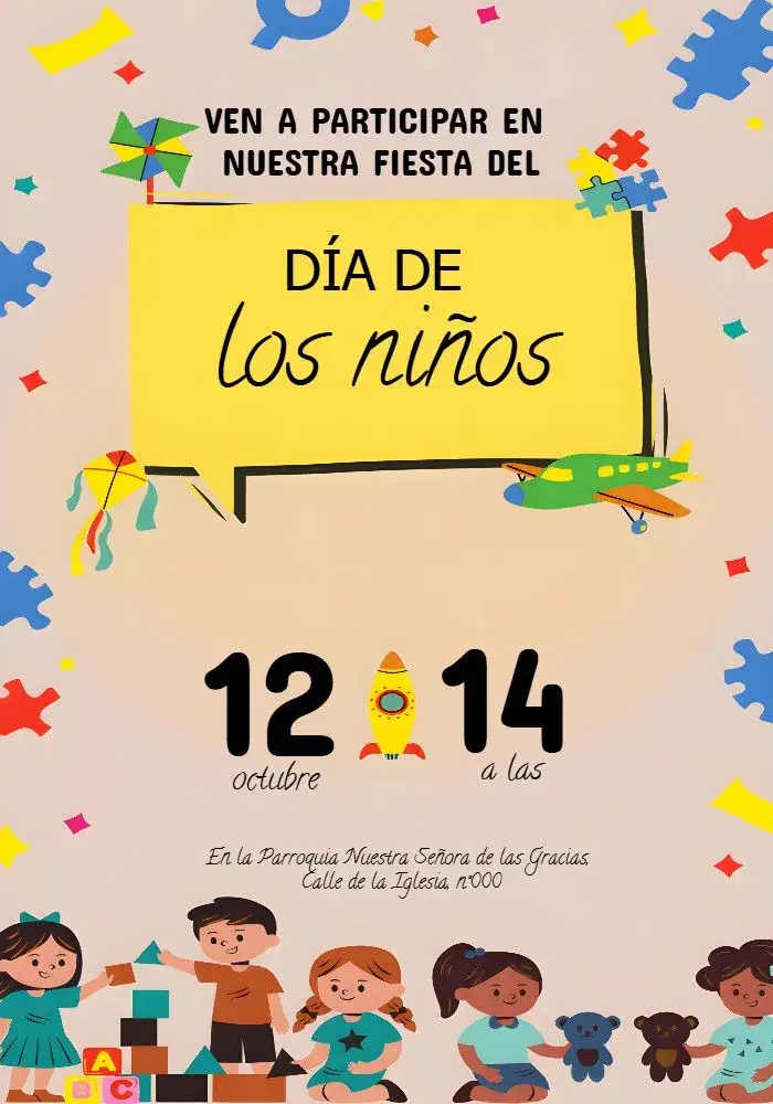 Invitación Día De Los Niños – tema Fechas Conmemorativas colorido, divertido, ilustraciones infantiles, moderno, juguetón, animado