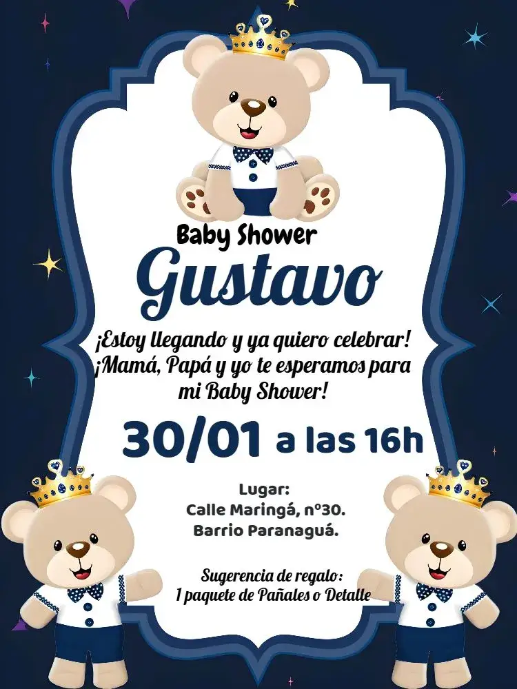 Invitación Baby Shower Príncipe Osito Mimo