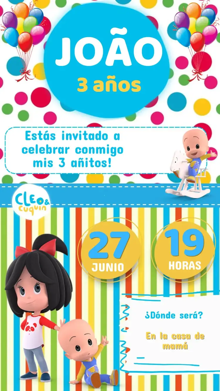 Invitación Clé y Cuquin - Fiesta Infantil Editable