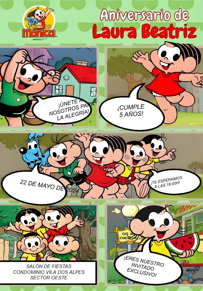 Invitación Logo de Turma Da Mônica editable y personalizable