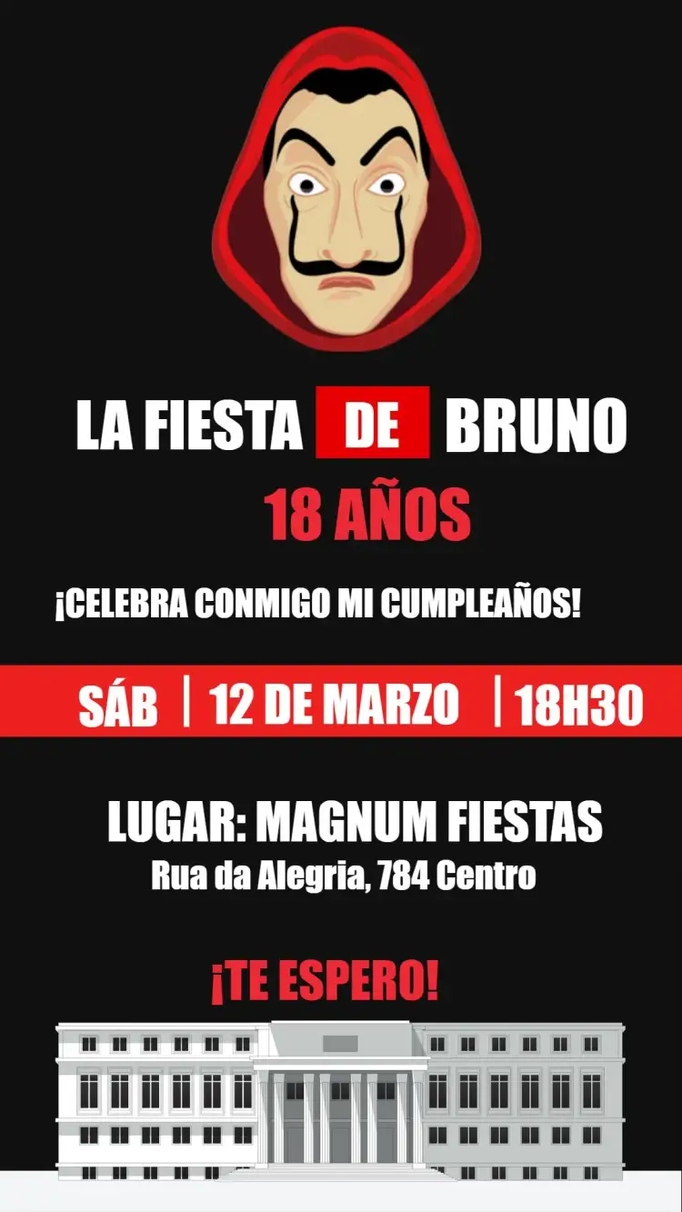 Invitación La Casa De Papel Serie