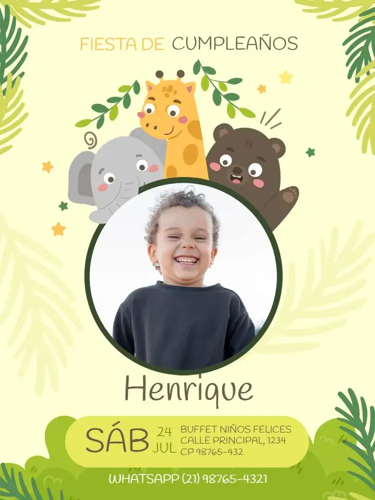 Invitación Zoo Con Foto Verde Lúdico