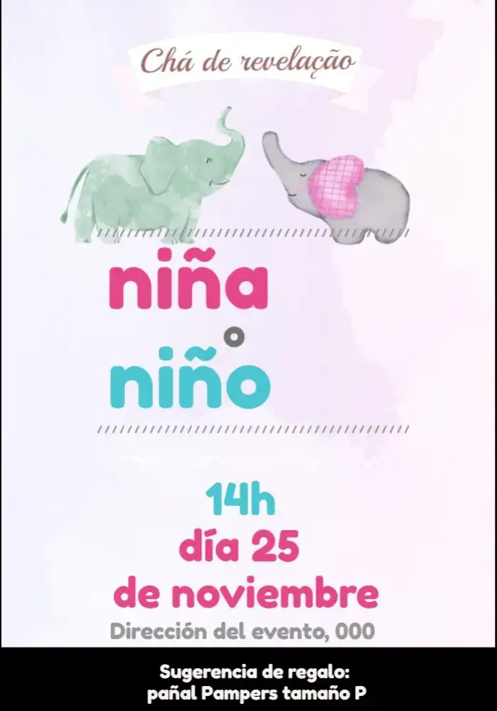 Invitación Baby Shower Revelación Elefantitos Globos – tema Té Rifa colorido, infantil, divertido, fiesta temática, animales, globos