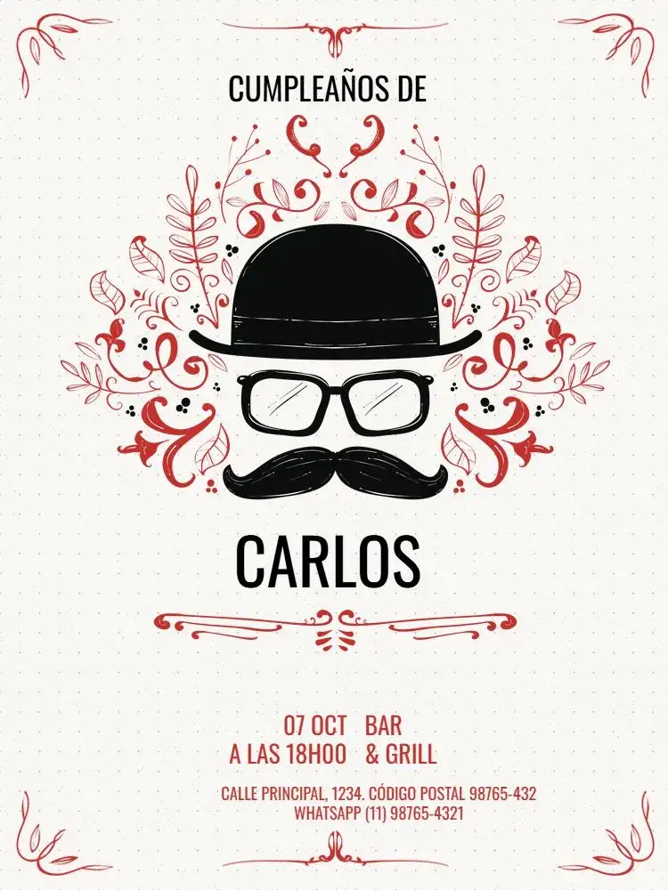 Invitación Hombre Adulto Creativo Blanco – tema Cumpleaños Infantil blanco, rojo, moderno, divertido, creativo