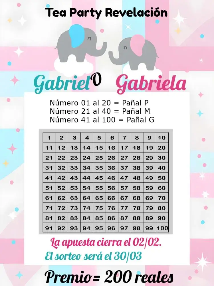 Invitación Té Rifa Elefantitos Negro