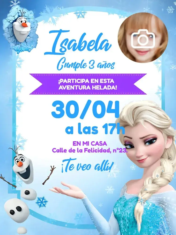 Invitación Frozen Con Foto Niña