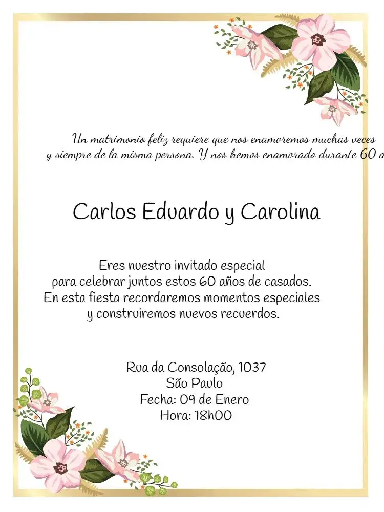 Invitación Aniversario De Bodas De Diamante