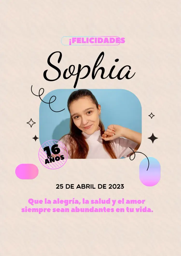 Invitación Cartel Simple Con Foto Adulto – tema Cumpleaños Infantil minimalista, moderno, neón, claro, beige