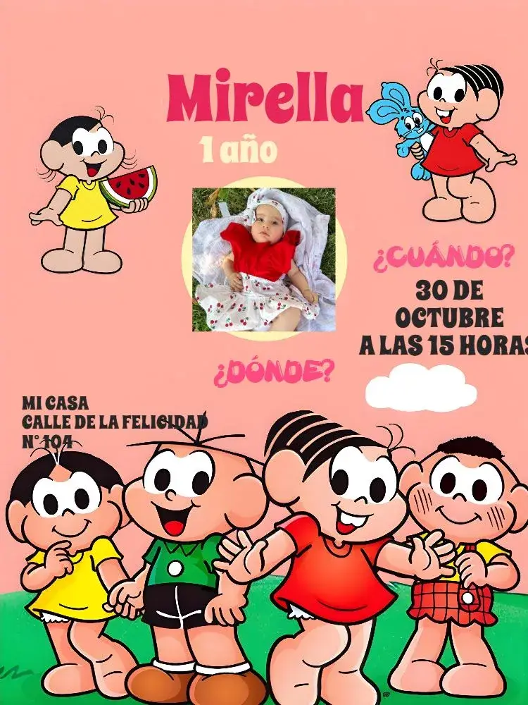 Invitación Turma Da Mónica Con Foto Nube editable y personalizable
